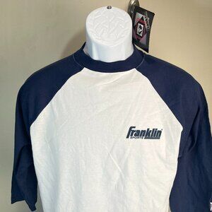 NWT Deadstock Vintage Franklin Men's white w/ blue raglan shirt Medium M NEW